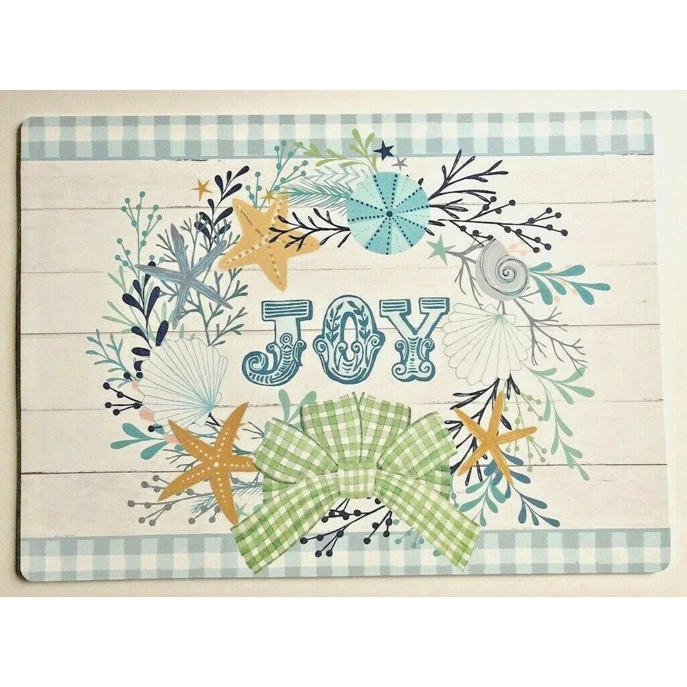 Nautical Christmas Placemats Vinyl Foam Back Joy Shell Wreath Beach Set of 4